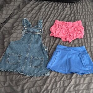 Denim Overall Dress with Pink and Blue Skort Set